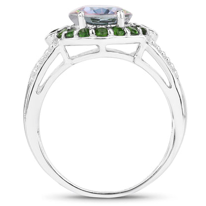 3.92 Carat Genuine Rainbow Quartz and Chrome Diopside .925 Sterling Silver Ring Bids.com