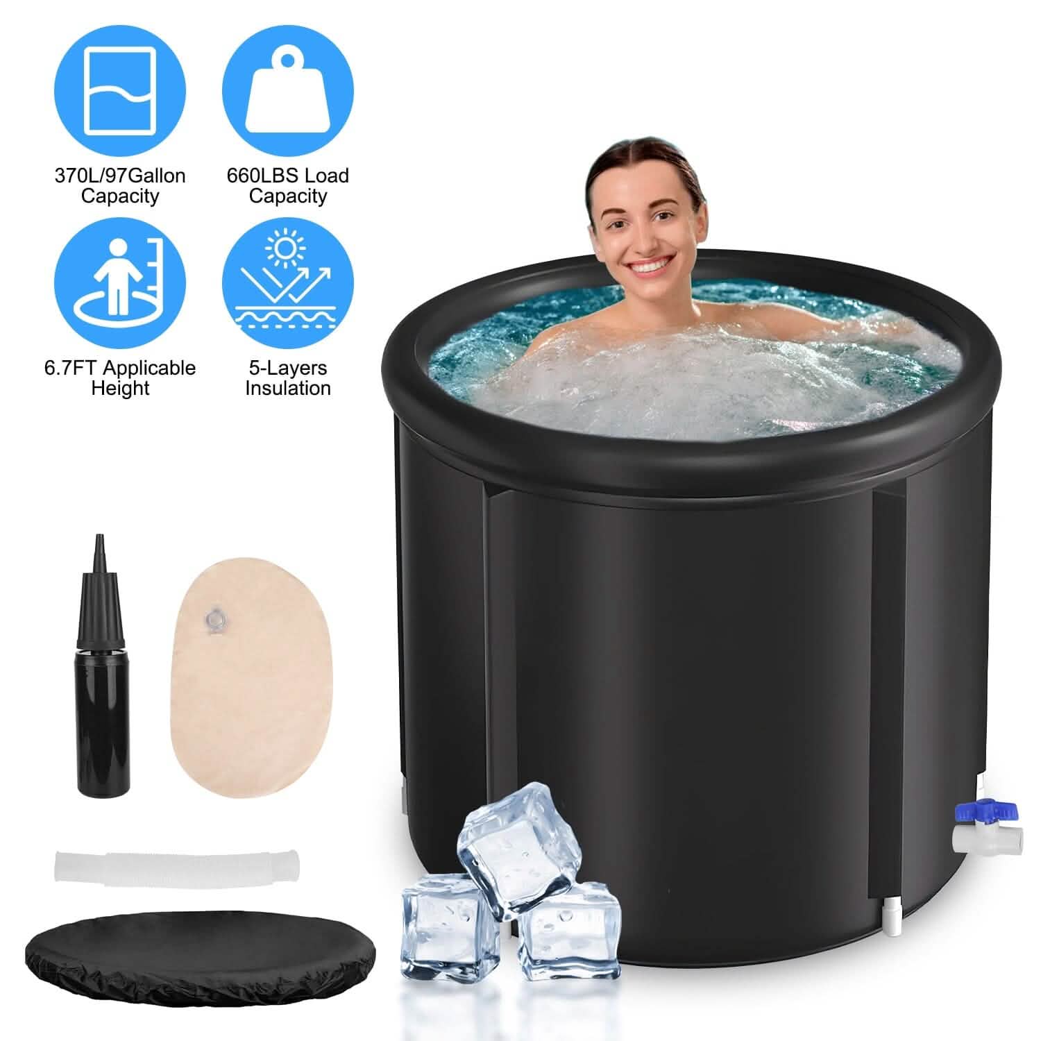97 Gal Large Size Ice Bath Tub with Cover DailySale