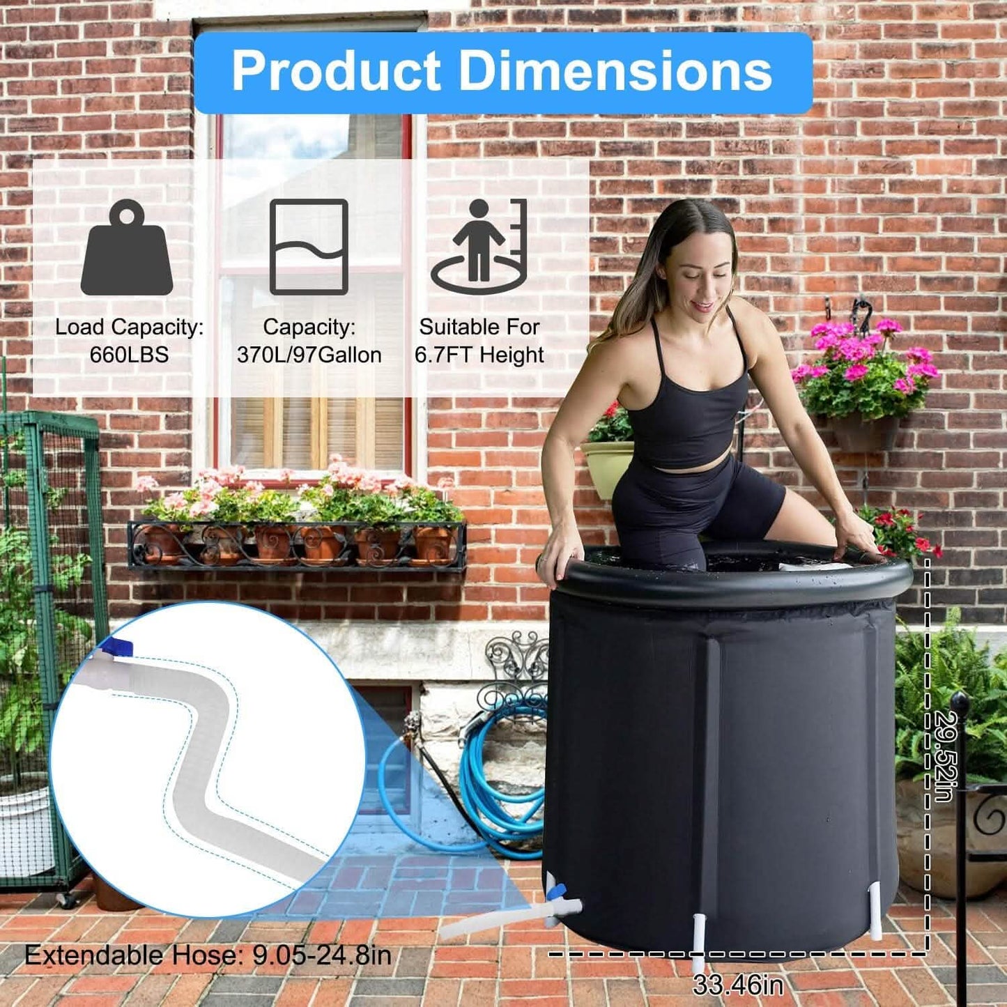 97 Gal Large Size Ice Bath Tub with Cover DailySale
