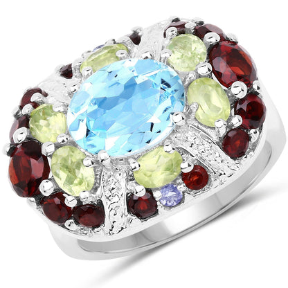 5.43 Carat Genuine Multi Stone .925 Sterling Silver Ring Bids.com