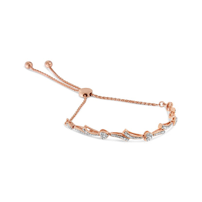 14K Yellow Gold Plated .925 Sterling Silver Diamond Accent Heart and Wave Link Bolo Bracelet (I-J Color, I2-I3 Clarity) - 6" to 9" Adjustable Bids.com