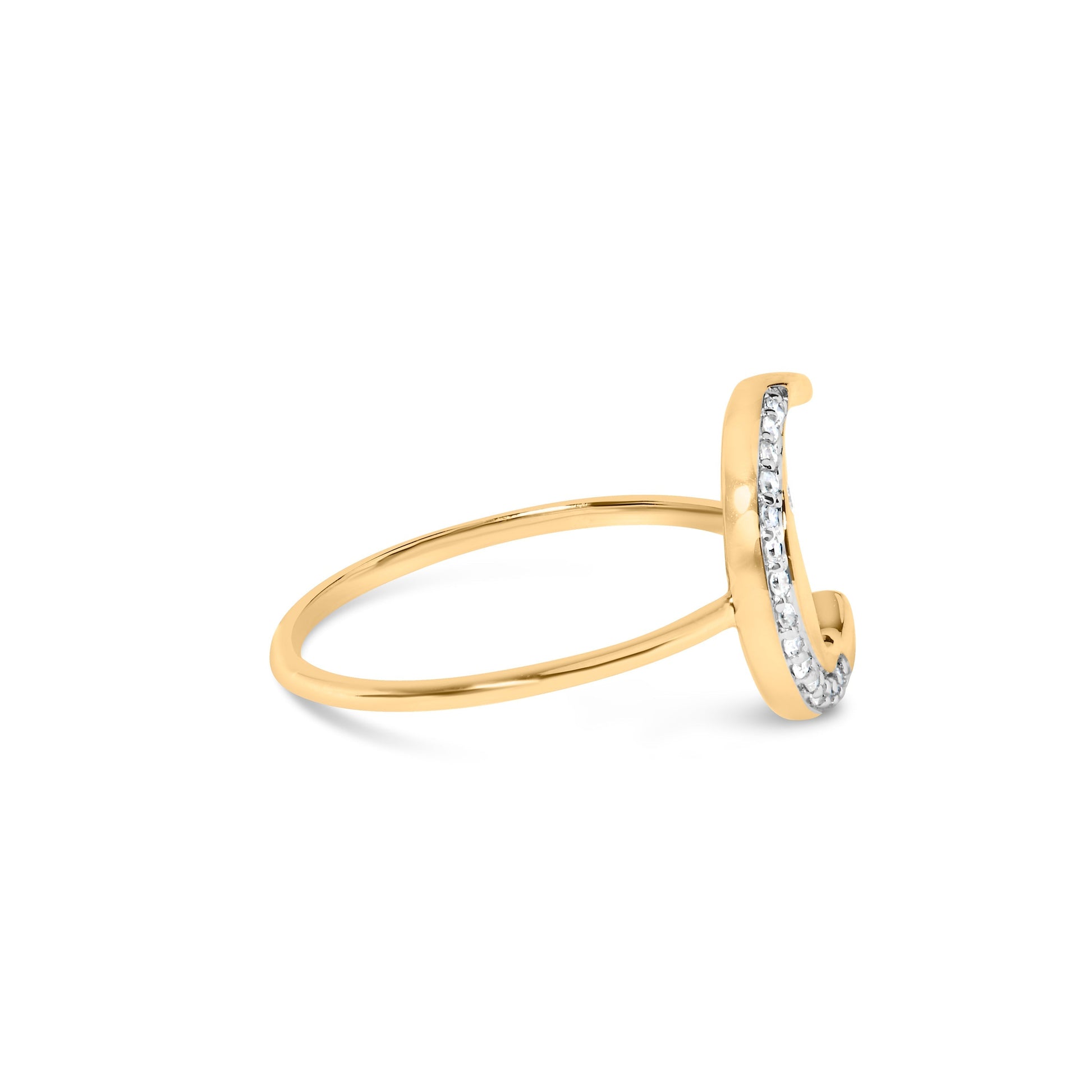 10K Yellow Gold 1/10 Cttw Diamond Crescent Moon Ring (I-J Color, I1-I2 Clarity) - Ring Size 6 Bids.com