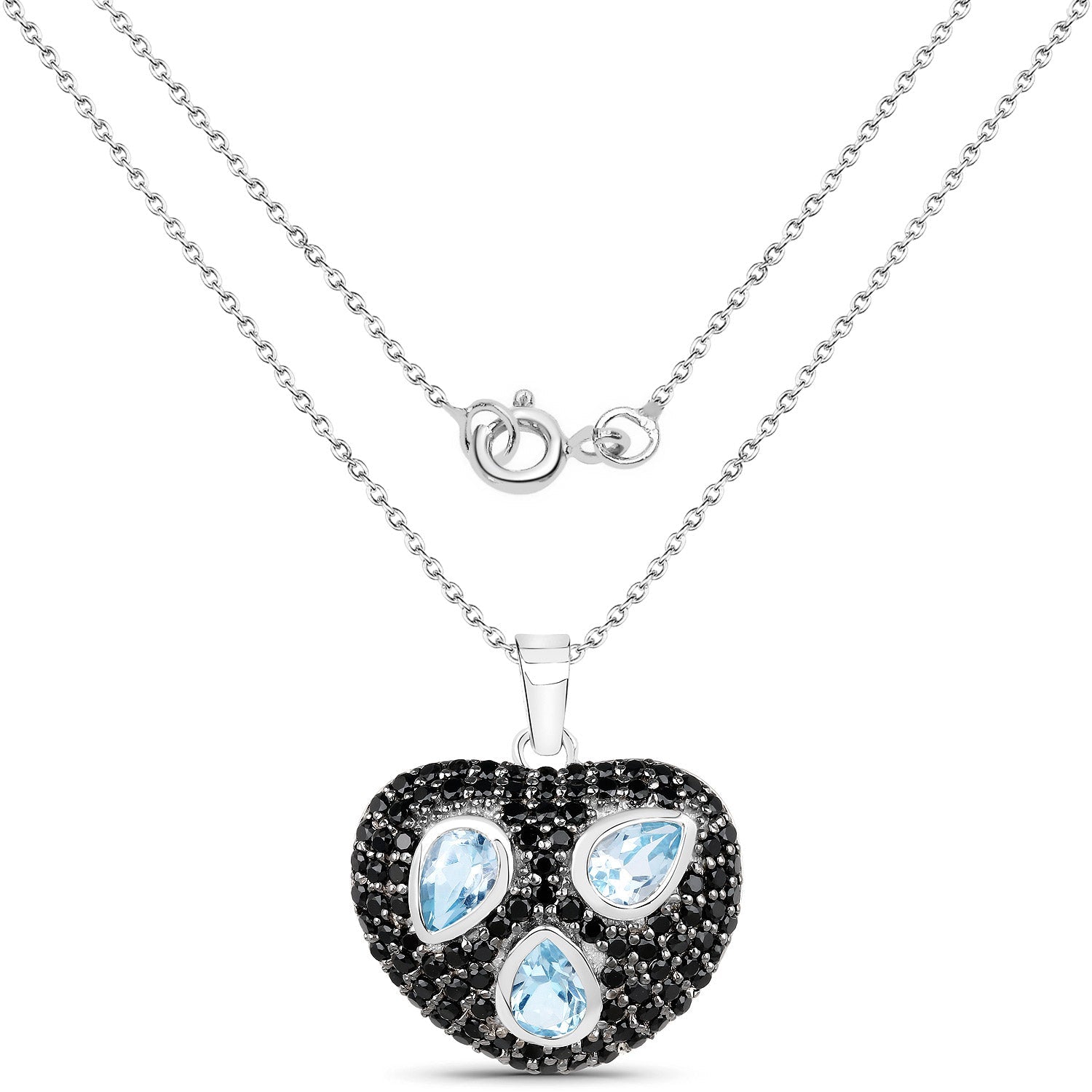 3.52 Carat Genuine Blue Topaz and Black Spinel .925 Sterling Silver Pendant Bids.com