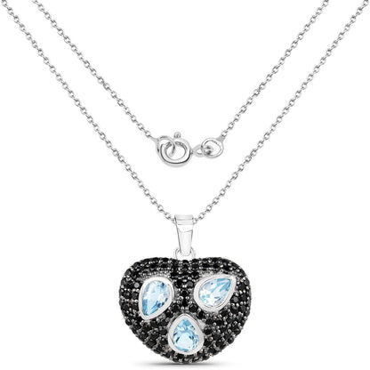3.52 Carat Genuine Blue Topaz and Black Spinel .925 Sterling Silver Pendant Bids.com