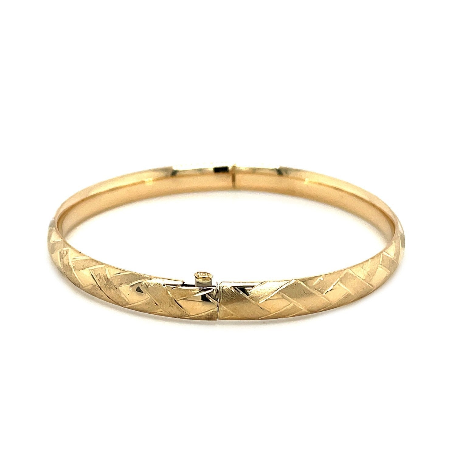 14k Yellow Gold Domed Bangle with a Weave Motif Bids.com