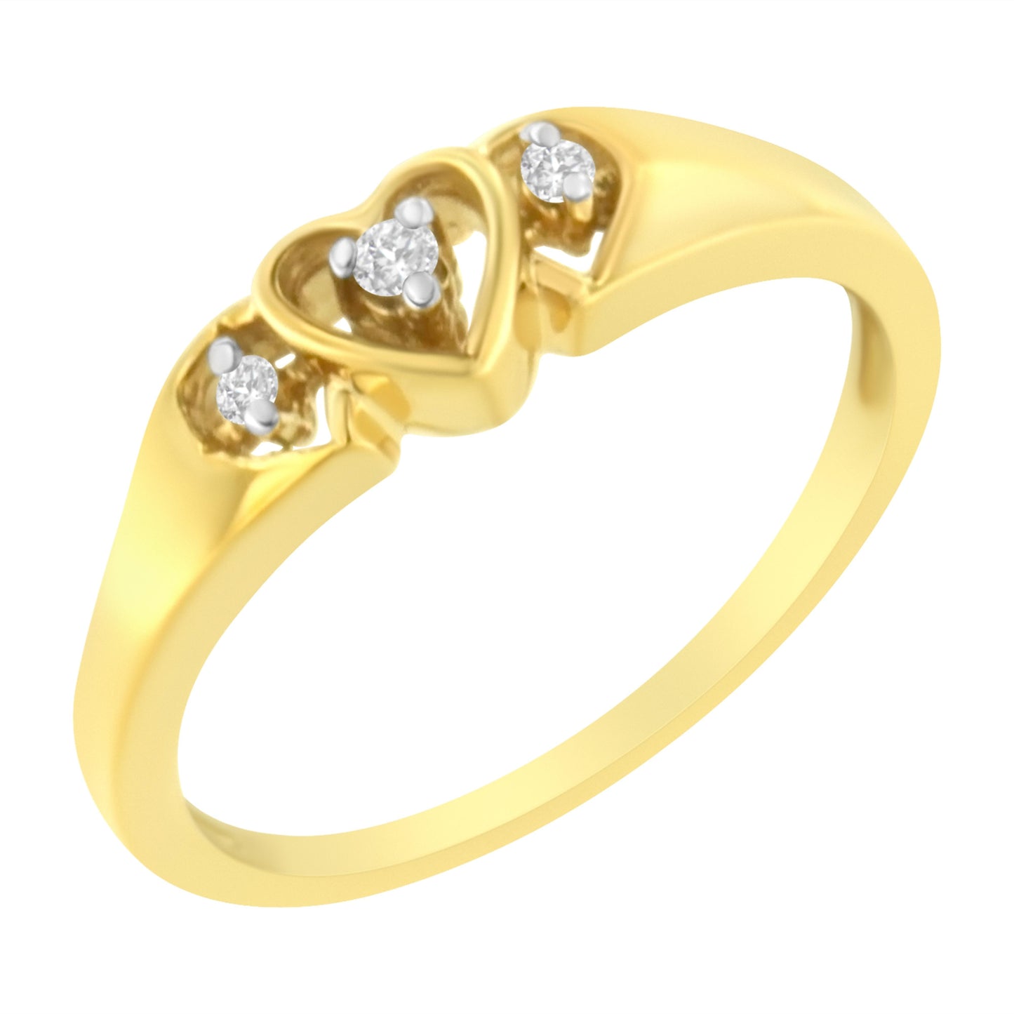 10KT Yellow Gold 1/20 cttw Diamond Triple Heart Diamond Ring (K-L, I1-I2) - Size 7 Bids.com