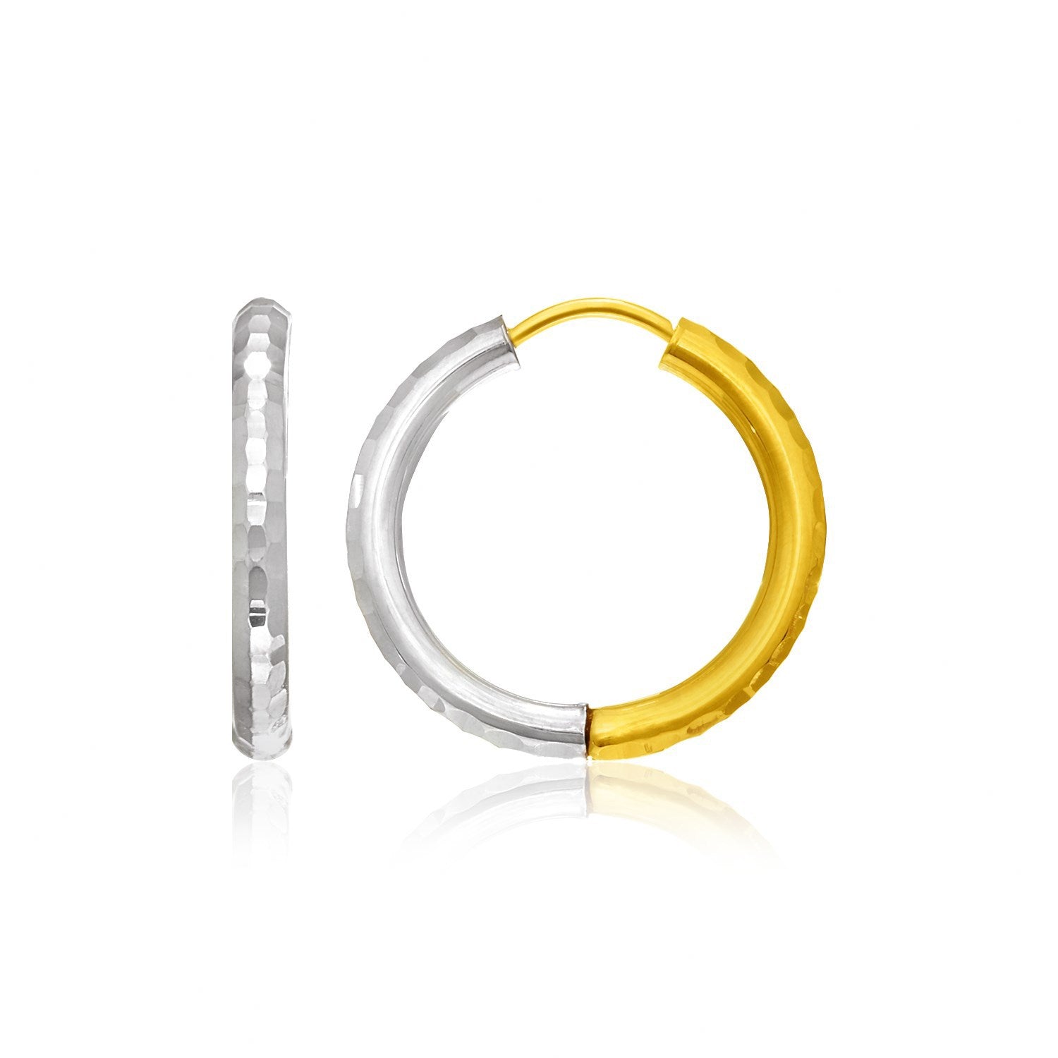 14k Two-Tone Gold Hinge Hammered Hoop Earrings Bids.com
