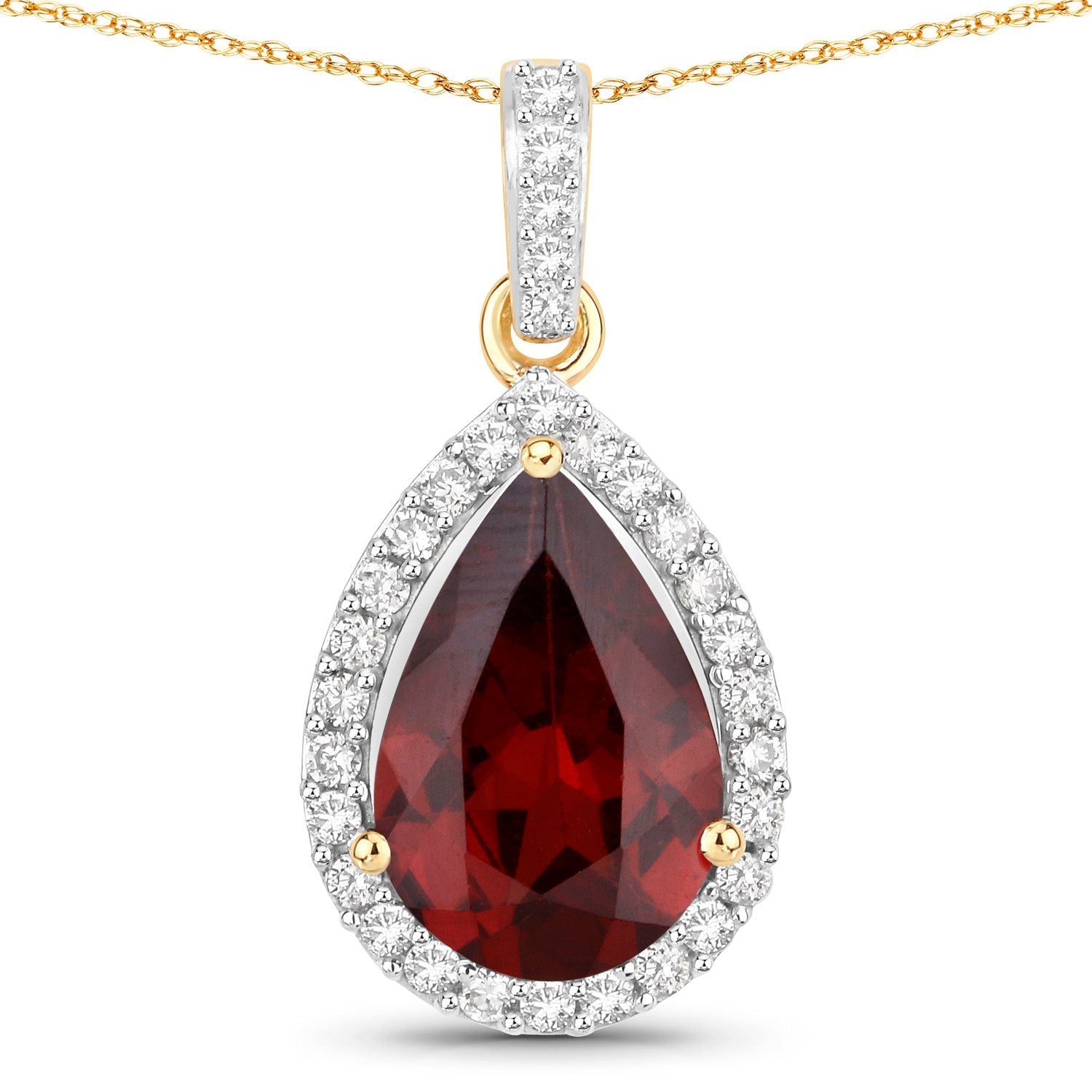 3.29 Carat Genuine Rhodolite and White Diamond 14K Yellow Gold Pendant Bids.com