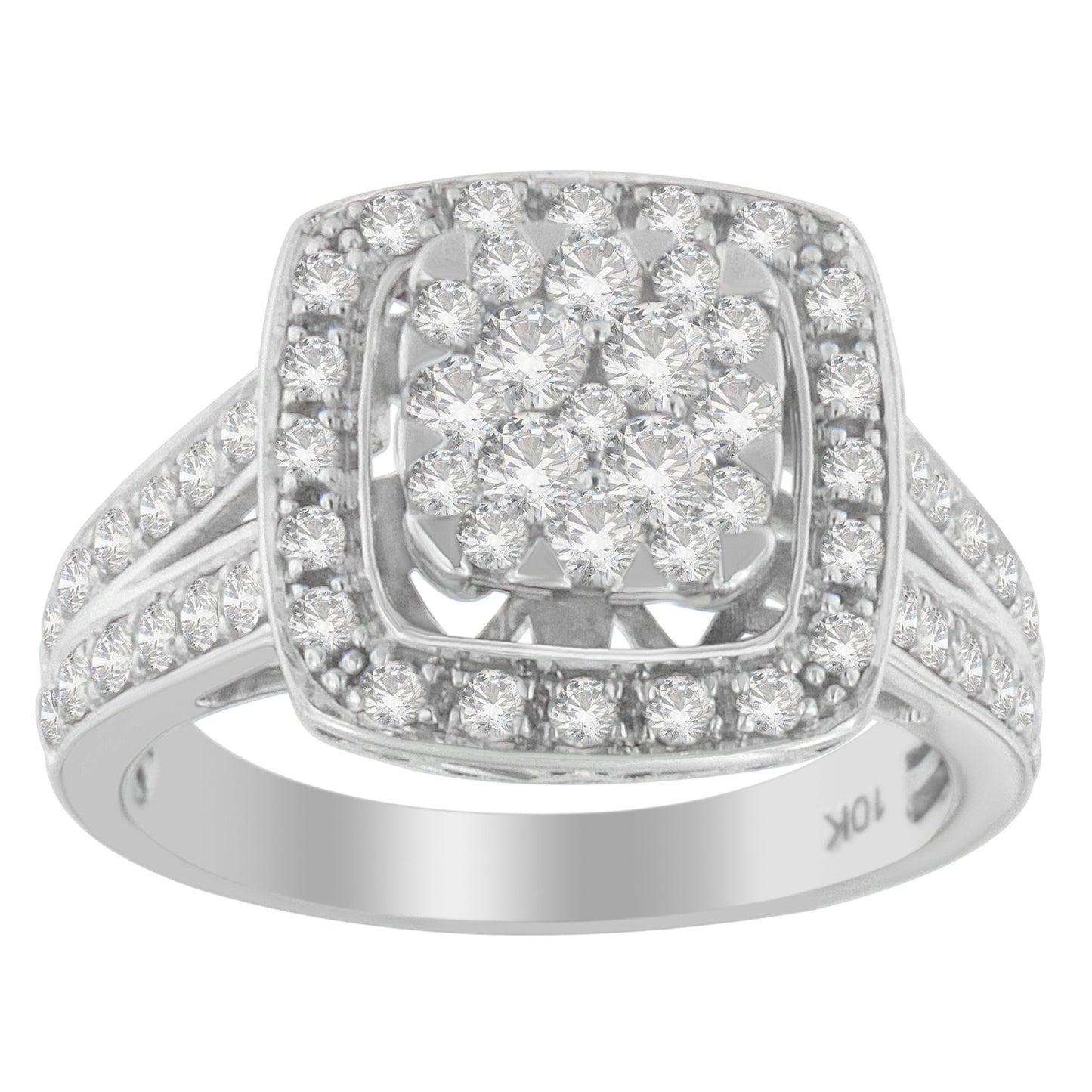 10K White Gold Diamond Cluster Ring (1 Cttw, H-I Color, SI2-I1 Clarity) - Size 6-1/2 Bids.com