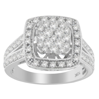 10K White Gold Diamond Cluster Ring (1 Cttw, H-I Color, SI2-I1 Clarity) - Size 6-1/2 Bids.com