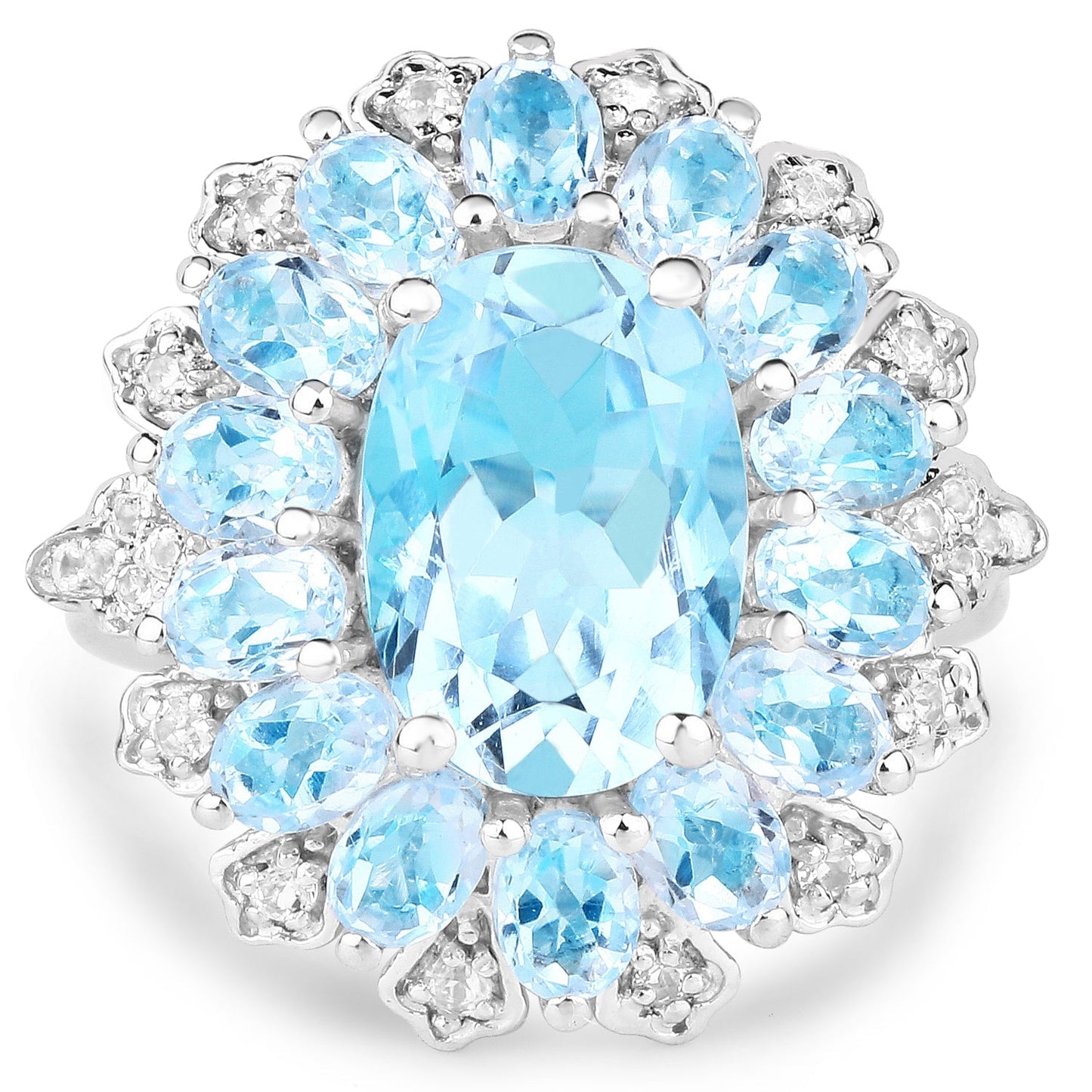 7.57 Carat Genuine Blue Topaz and White Topaz .925 Sterling Silver Ring Bids.com