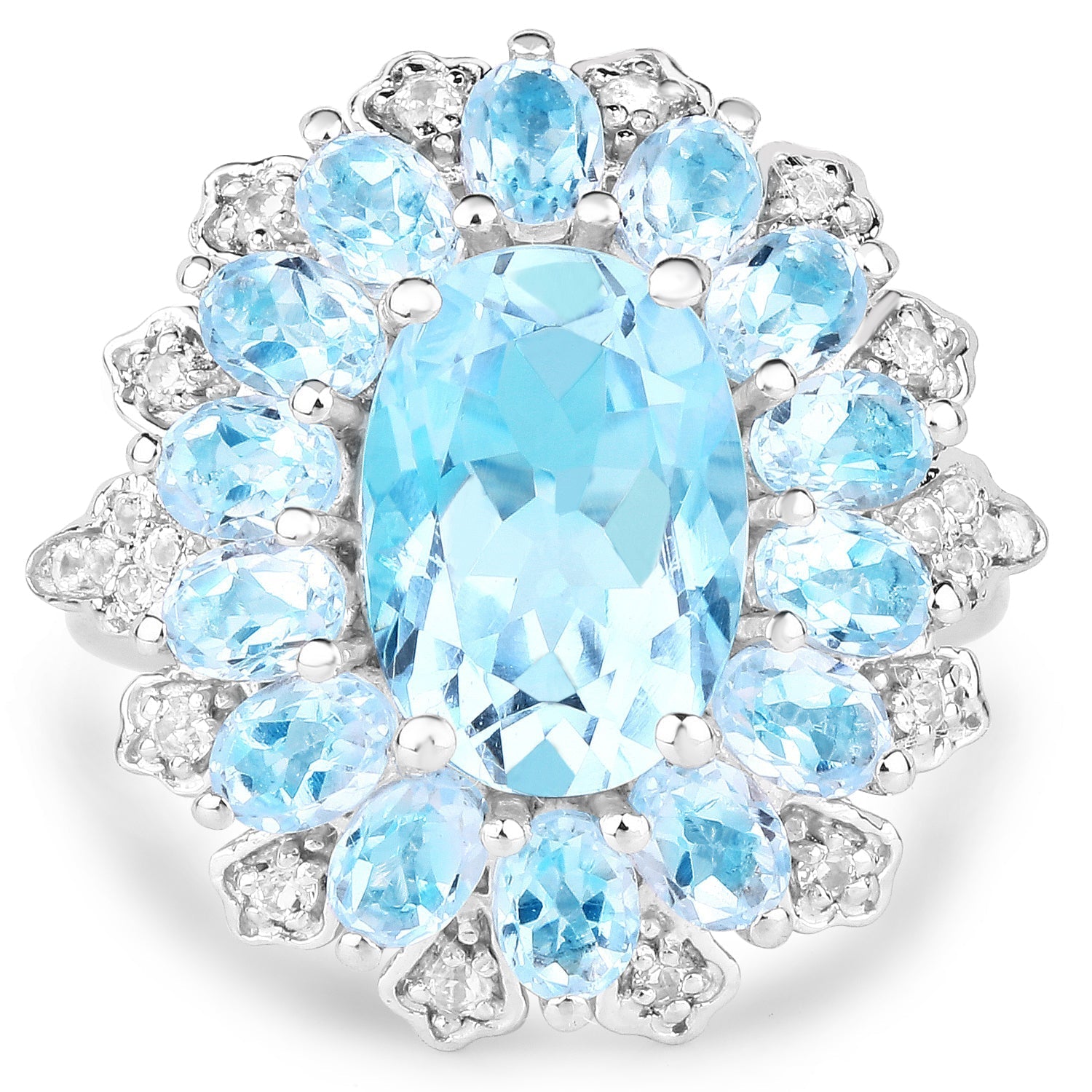 7.57 Carat Genuine Blue Topaz and White Topaz .925 Sterling Silver Ring Bids.com