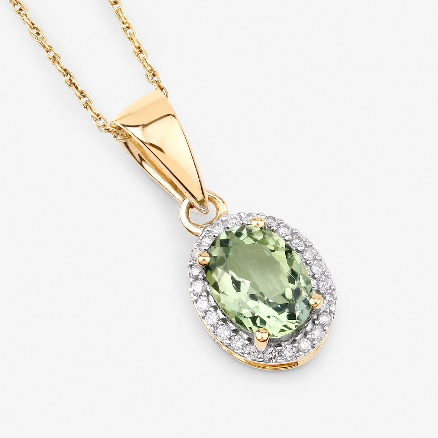 1.27 Carat Genuine Green Tourmaline and White Diamond 14K Yellow Gold Pendant Bids.com