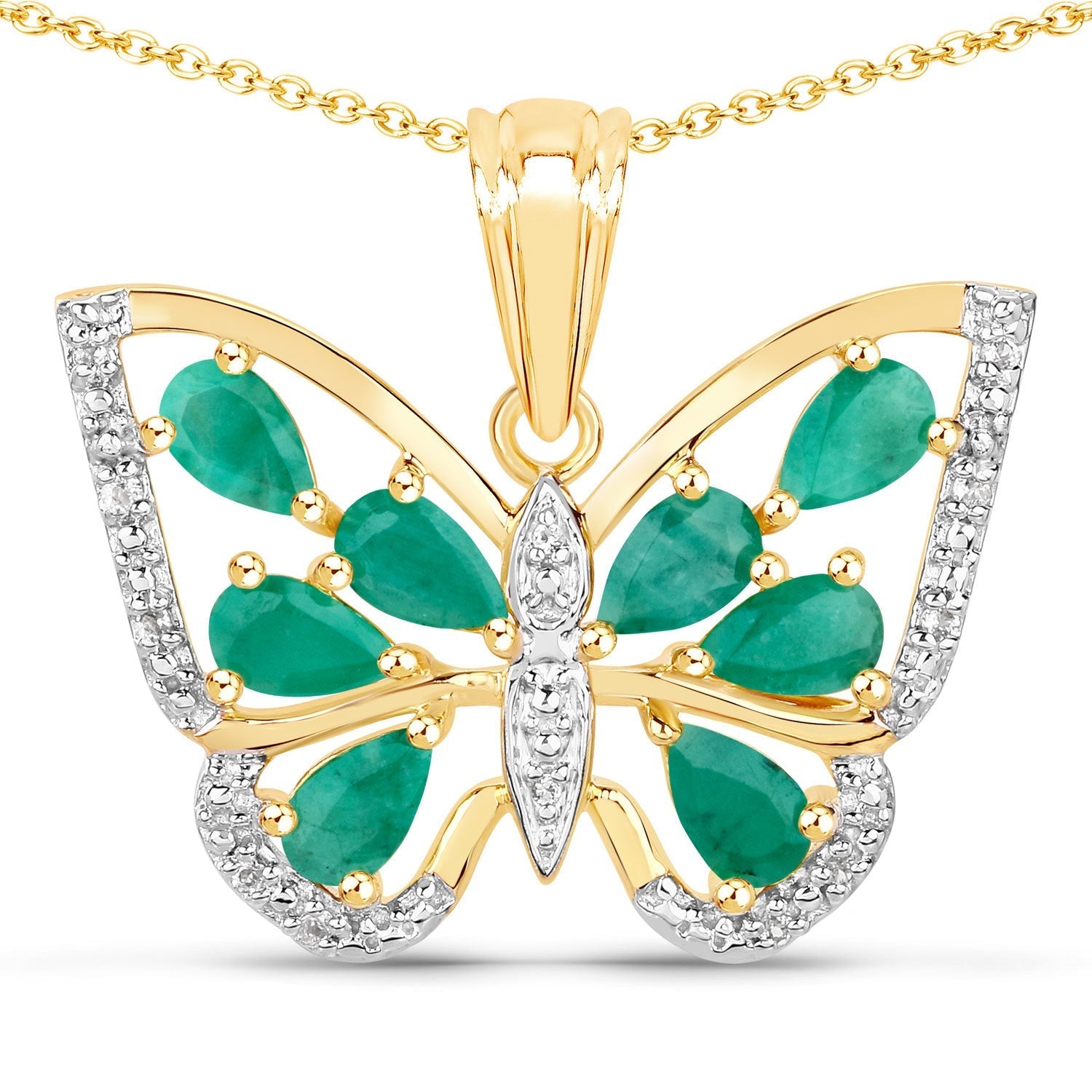 1.91 Carat Genuine Emerald and White Zircon .925 Sterling Silver Pendant Bids.com