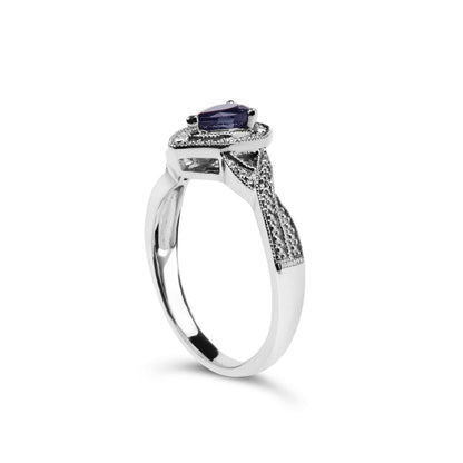 .925 Sterling Silver 6x4mm Pear Sapphire Gemstone with Diamond Accent Fashion Halo Ring (H-I Color, SI1-SI2 Clarity) - Size 7.5 Bids.com
