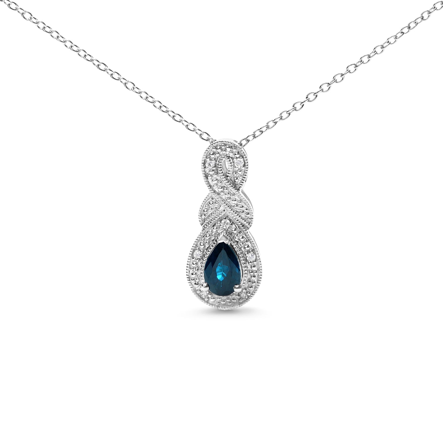 .925 Sterling Silver 6x4mm Pear Sapphire and Diamond Accent Infinity Drop 18" Pendant Necklace (H-I Color, SI1-SI2 Clarity) Bids.com