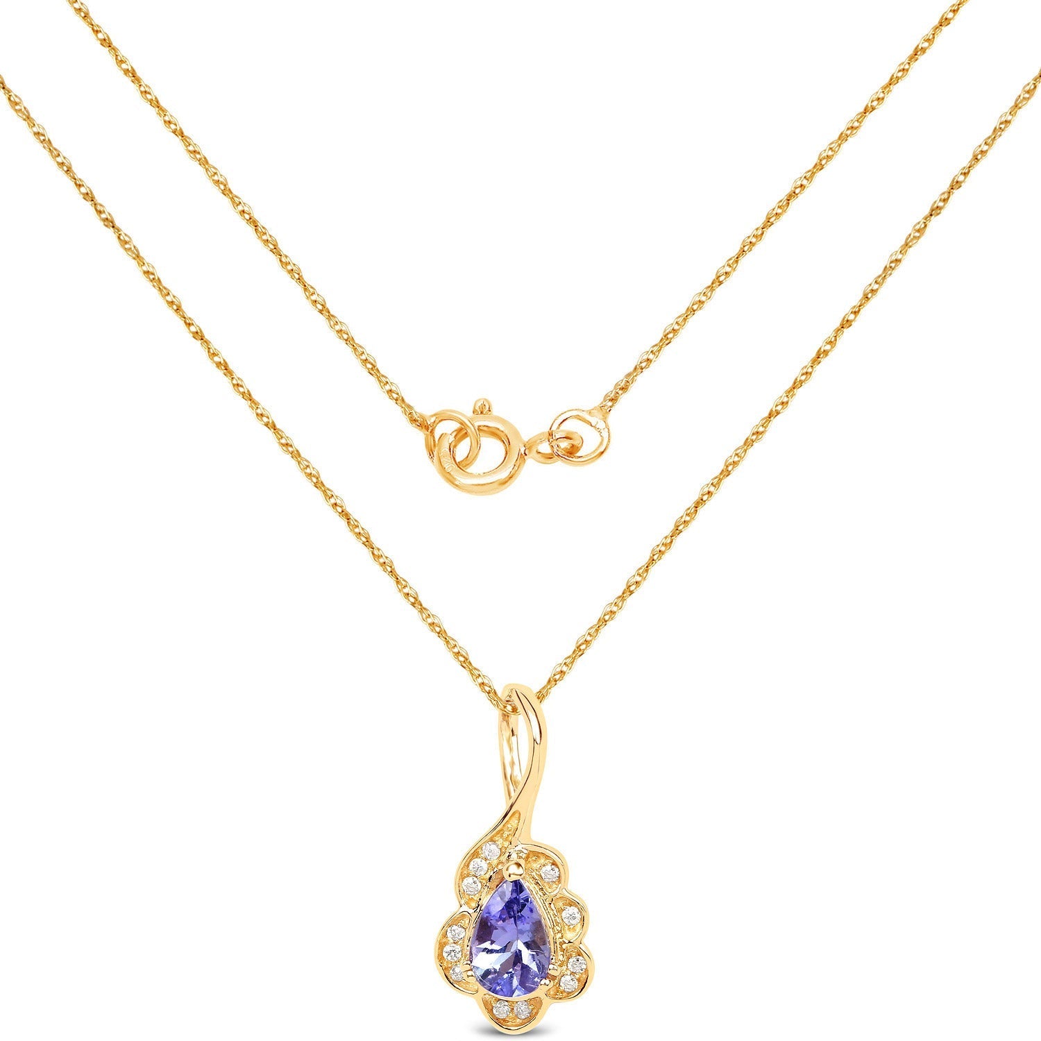 0.40 Carat Genuine Tanzanite and White Diamond 14K Yellow Gold Pendant Bids.com