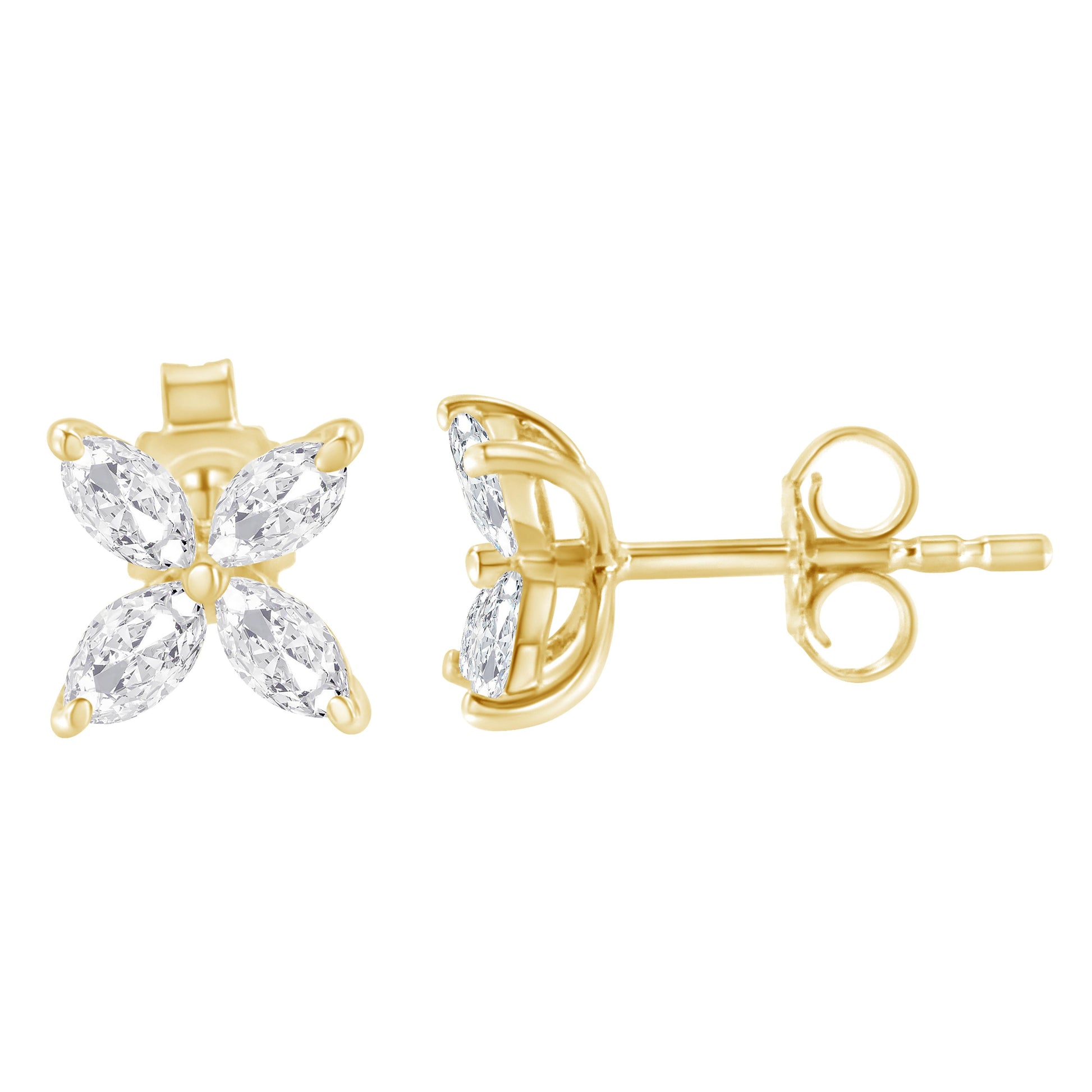 14K White Gold 1/2 Cttw Marquise Diamond 8 Stone Floral Leaf Stud Earrings (H-I Color, SI1-SI2 Clarity) Bids.com