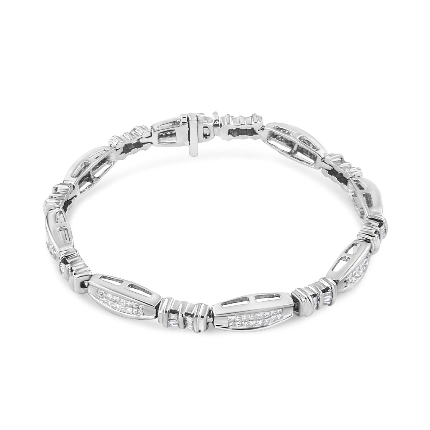 14K White Gold 2.0 Cttw Channel-Set Alternating Baguette and Princess-Cut Diamond Link Bracelet (H-I Color, SI2-I1 Clarity) - Size 7 Bids.com
