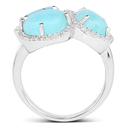 5.30 Carat Genuine Amazonite And White Topaz .925 Sterling Silver Ring Bids.com