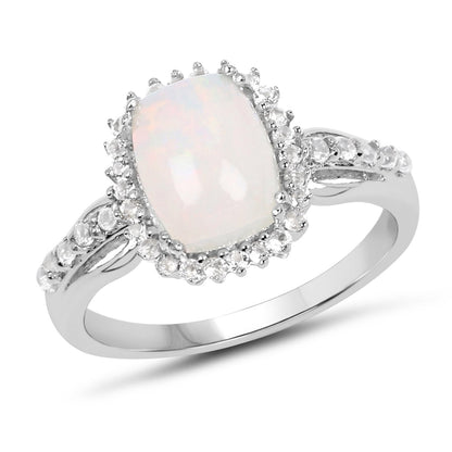 1.55 Carat Genuine Ethiopian Opal and White Topaz .925 Sterling Silver Ring Bids.com