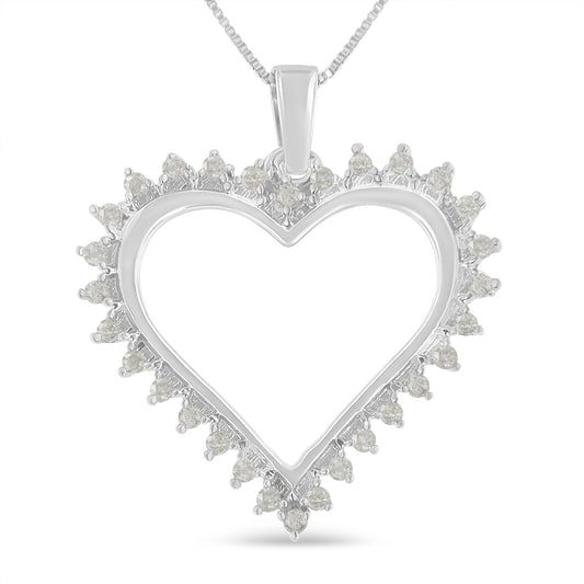 .925 Sterling Silver 1/4 cttw 3-Prong Diamond Open Heart 18" Pendant Necklace (I-J Color, I3 Clarity) Bids.com