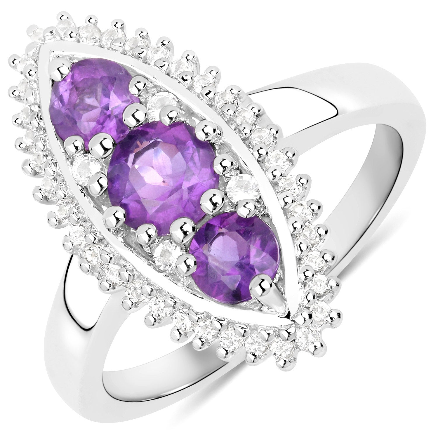 3.60 Carat Genuine Amethyst and White Topaz .925 Sterling Silver 3 Piece Jewelry Set (Ring, Earrings, and Pendant w/ Chain) Bids.com