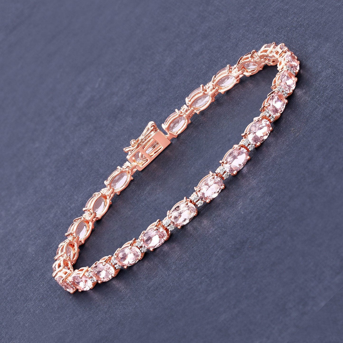 8.95 Carat Genuine Morganite and White Diamond 14K Rose Gold Bracelet Bids.com