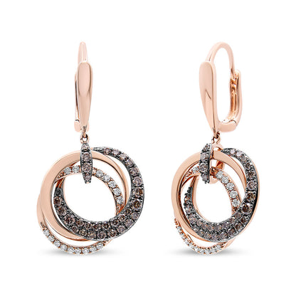 14K Rose Gold 1.00 Cttw White and Brown Diamond Intertwining Hoops and Circle Dangle Earrings (H-I/Brown Color, SI1-SI2 Clarity) Bids.com