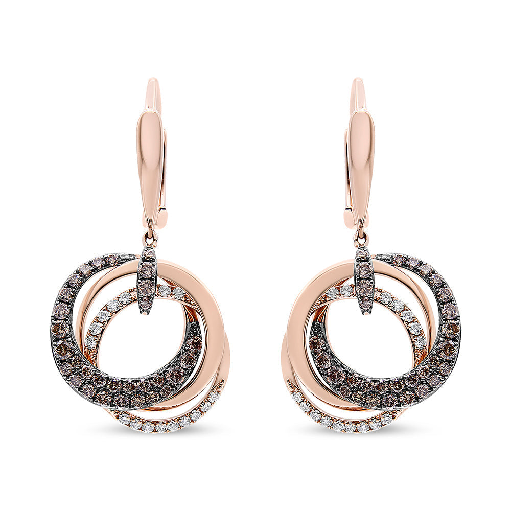 14K Rose Gold 1.00 Cttw White and Brown Diamond Intertwining Hoops and Circle Dangle Earrings (H-I/Brown Color, SI1-SI2 Clarity) Bids.com
