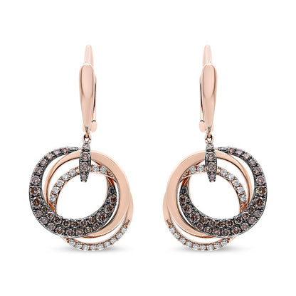 14K Rose Gold 1.00 Cttw White and Brown Diamond Intertwining Hoops and Circle Dangle Earrings (H-I/Brown Color, SI1-SI2 Clarity) Bids.com