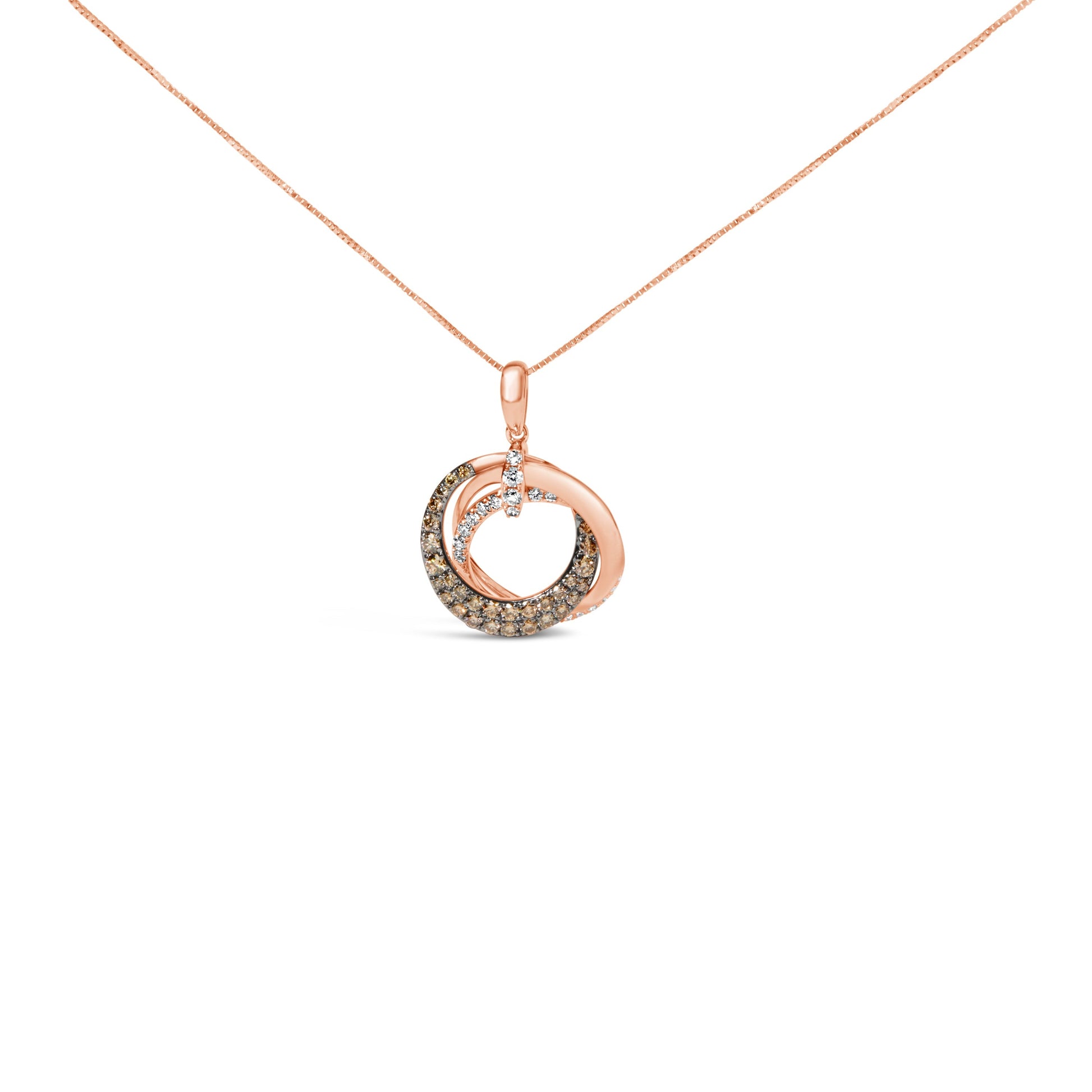 14K Rose Gold 3/4 Cttw Brown and White Diamond Interlocking Circle Hoop 18" Inch Pendant Necklace (G-H Color, SI2-I1 Clarity) Bids.com