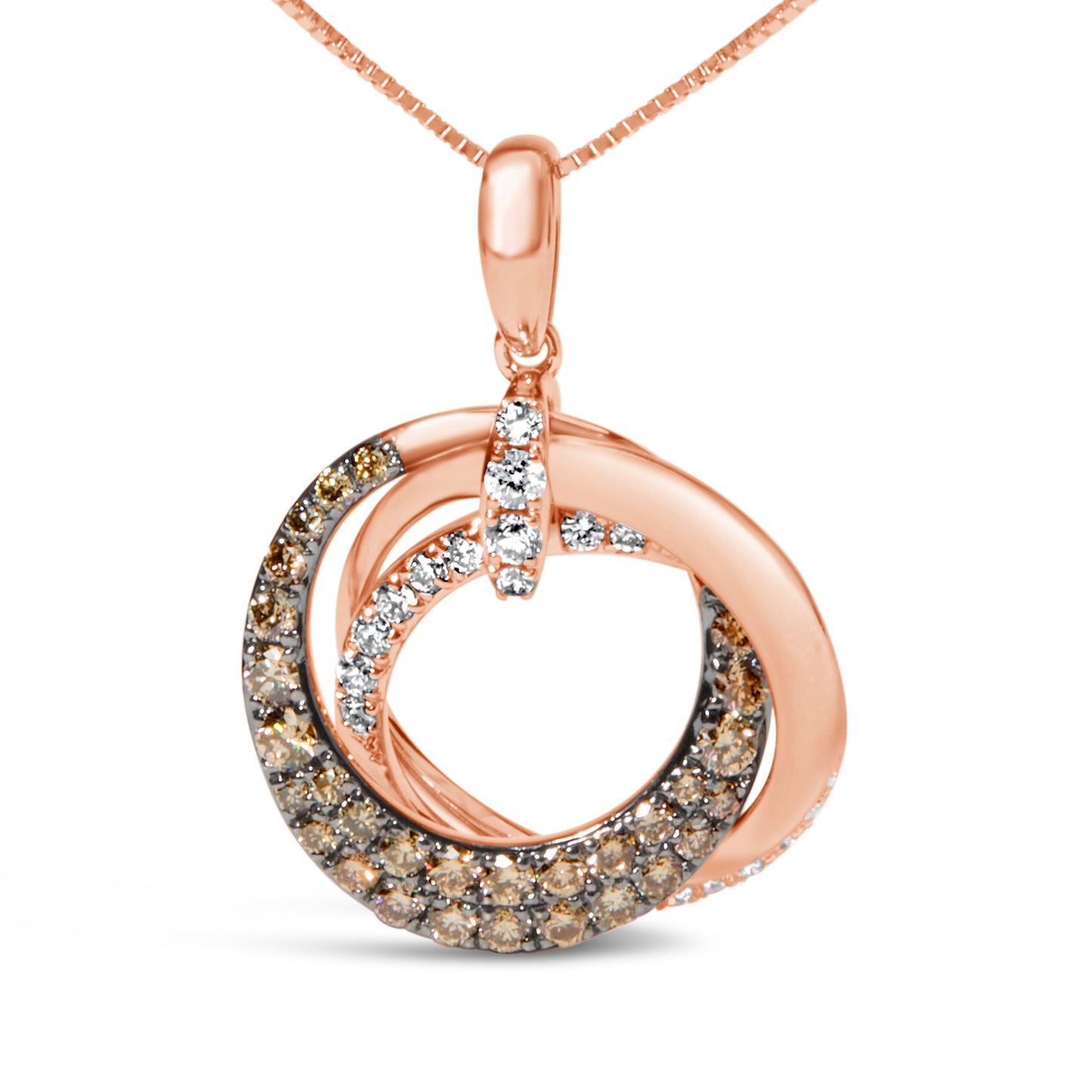 14K Rose Gold 3/4 Cttw Brown and White Diamond Interlocking Circle Hoop 18" Inch Pendant Necklace (G-H Color, SI2-I1 Clarity) Bids.com