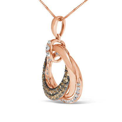 14K Rose Gold 3/4 Cttw Brown and White Diamond Interlocking Circle Hoop 18" Inch Pendant Necklace (G-H Color, SI2-I1 Clarity) Bids.com