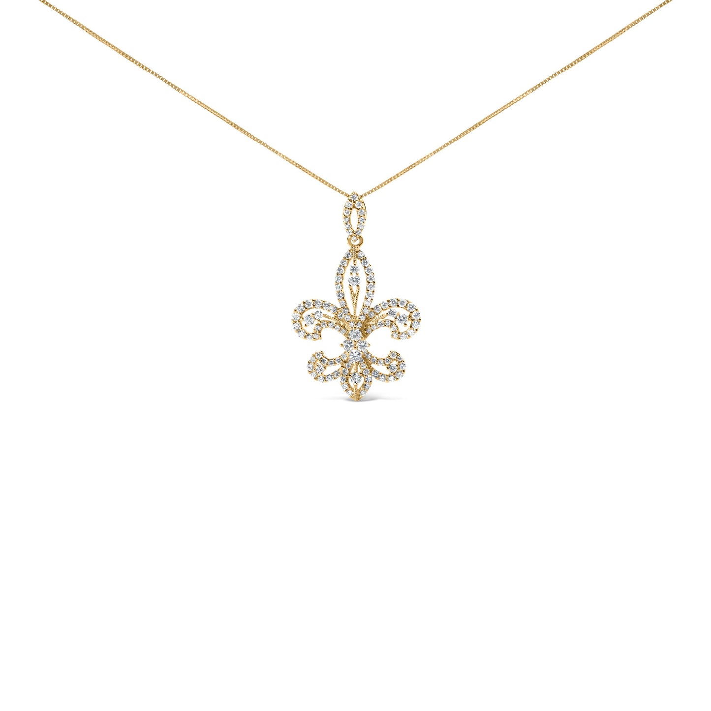 14K Yellow Gold 1.00 Cttw Round Diamond Fleur De Lis 18" Pendant Necklace (H-I Color, SI2-I1 Clarity) Bids.com