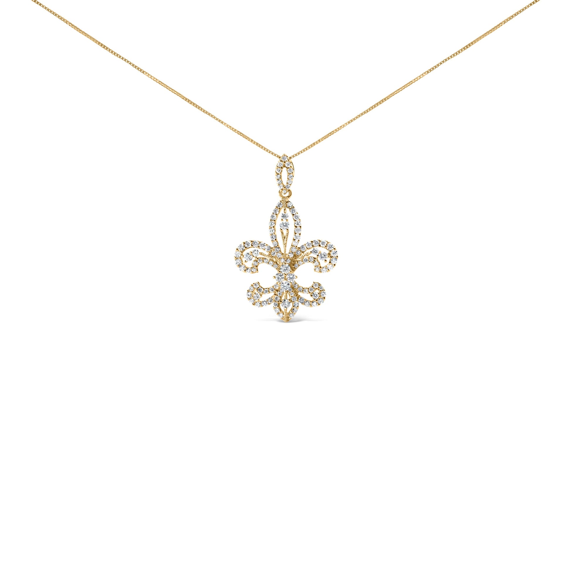 14K Yellow Gold 1.00 Cttw Round Diamond Fleur De Lis 18" Pendant Necklace (H-I Color, SI2-I1 Clarity) Bids.com