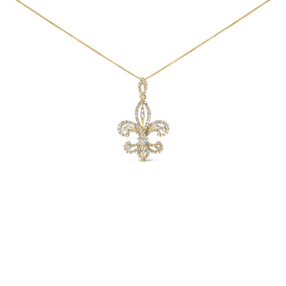 14K Yellow Gold 1.00 Cttw Round Diamond Fleur De Lis 18" Pendant Necklace (H-I Color, SI2-I1 Clarity) Bids.com
