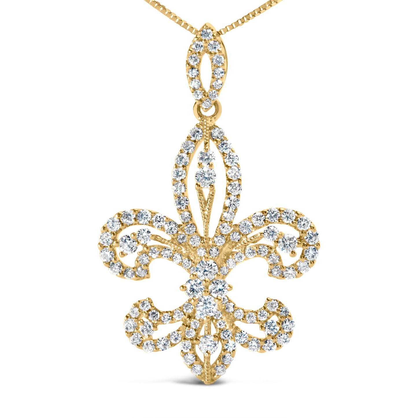 14K Yellow Gold 1.00 Cttw Round Diamond Fleur De Lis 18" Pendant Necklace (H-I Color, SI2-I1 Clarity) Bids.com