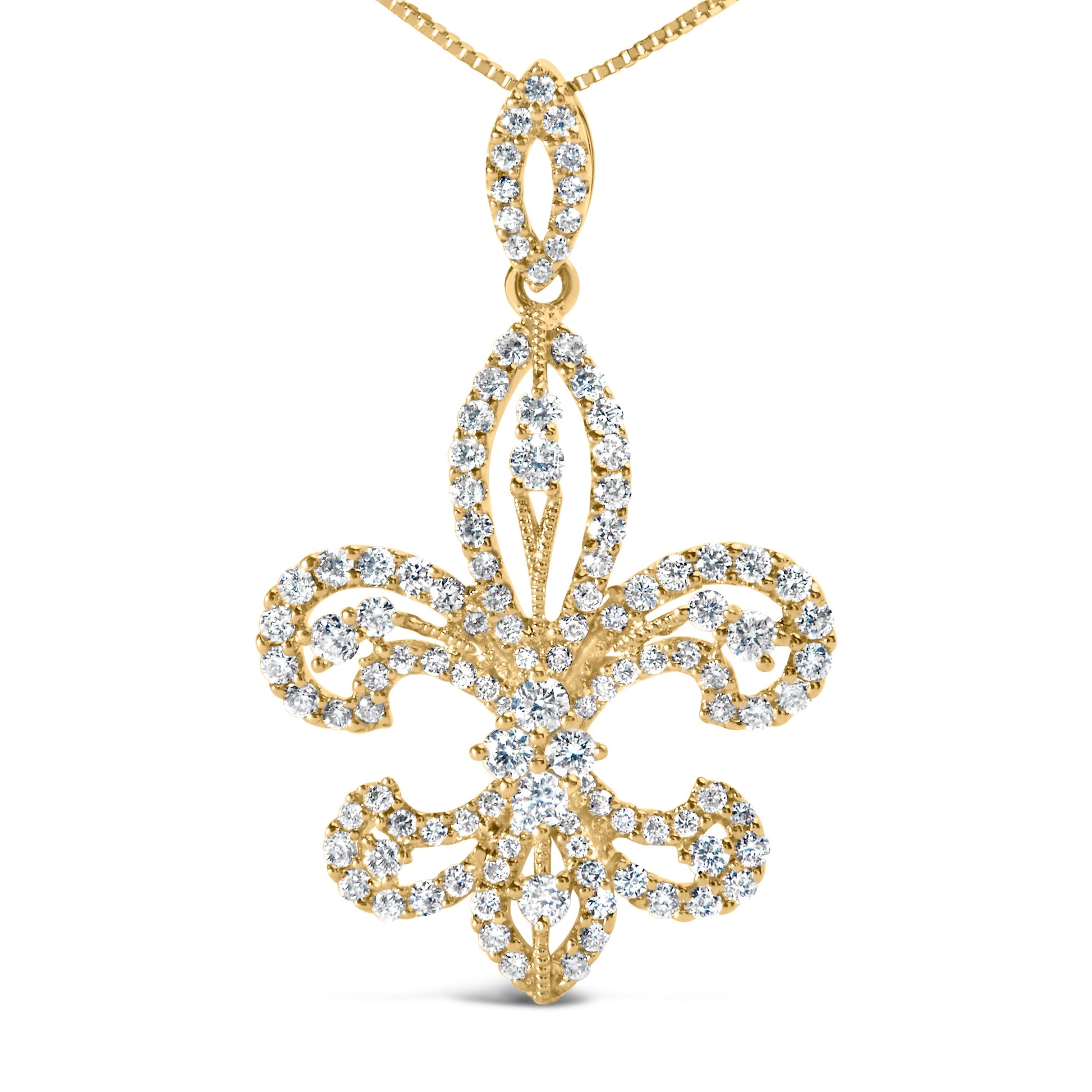 14K Yellow Gold 1.00 Cttw Round Diamond Fleur De Lis 18" Pendant Necklace (H-I Color, SI2-I1 Clarity) Bids.com