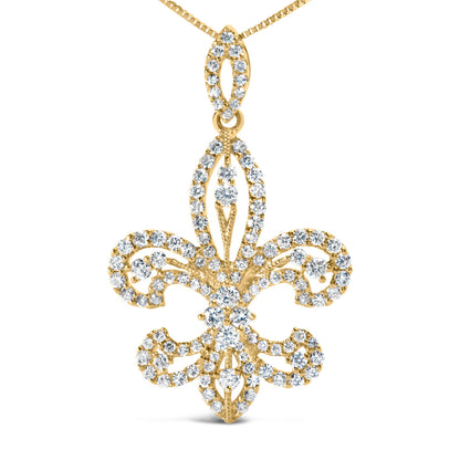14K Yellow Gold 1.00 Cttw Round Diamond Fleur De Lis 18" Pendant Necklace (H-I Color, SI2-I1 Clarity) Bids.com