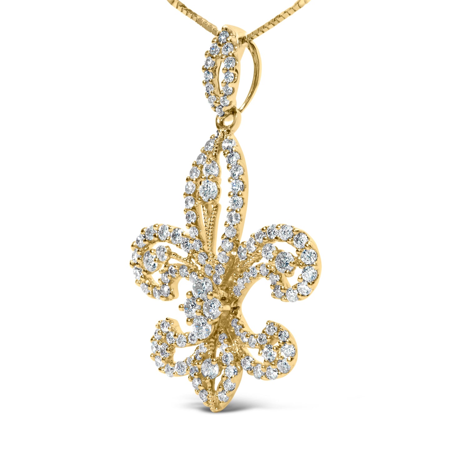 14K Yellow Gold 1.00 Cttw Round Diamond Fleur De Lis 18" Pendant Necklace (H-I Color, SI2-I1 Clarity) Bids.com