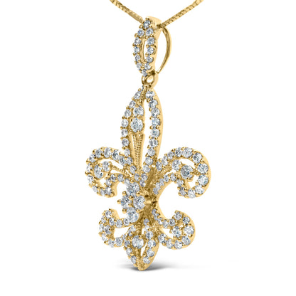 14K Yellow Gold 1.00 Cttw Round Diamond Fleur De Lis 18" Pendant Necklace (H-I Color, SI2-I1 Clarity) Bids.com
