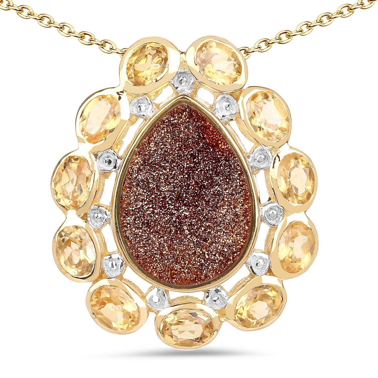 14K Yellow Gold Plated 5.14 Carat Genuine Red Droozi and Citrine .925 Sterling Silver Pendant Bids.com