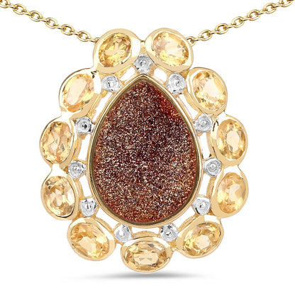 14K Yellow Gold Plated 5.14 Carat Genuine Red Droozi and Citrine .925 Sterling Silver Pendant Bids.com