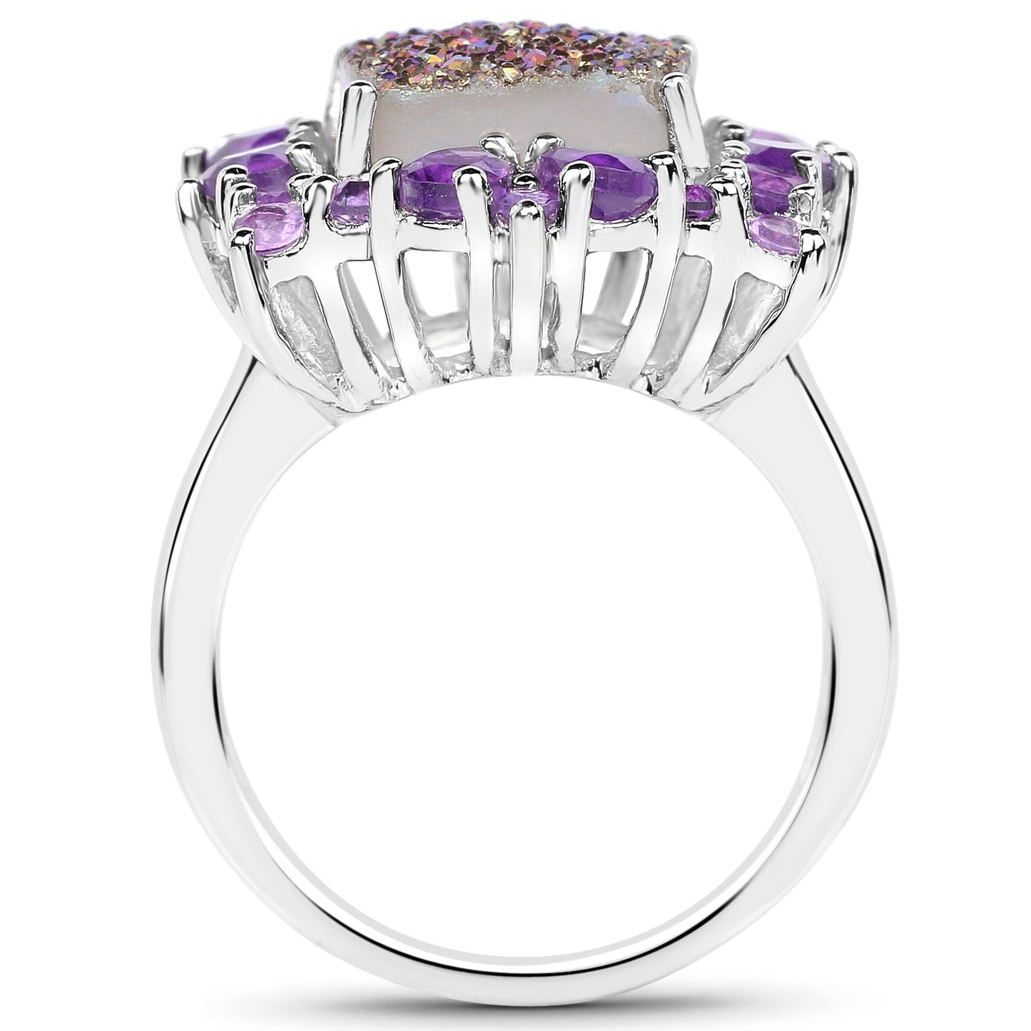 5.97 Carat Genuine Drusy Quartz and Amethyst .925 Sterling Silver Ring Bids.com