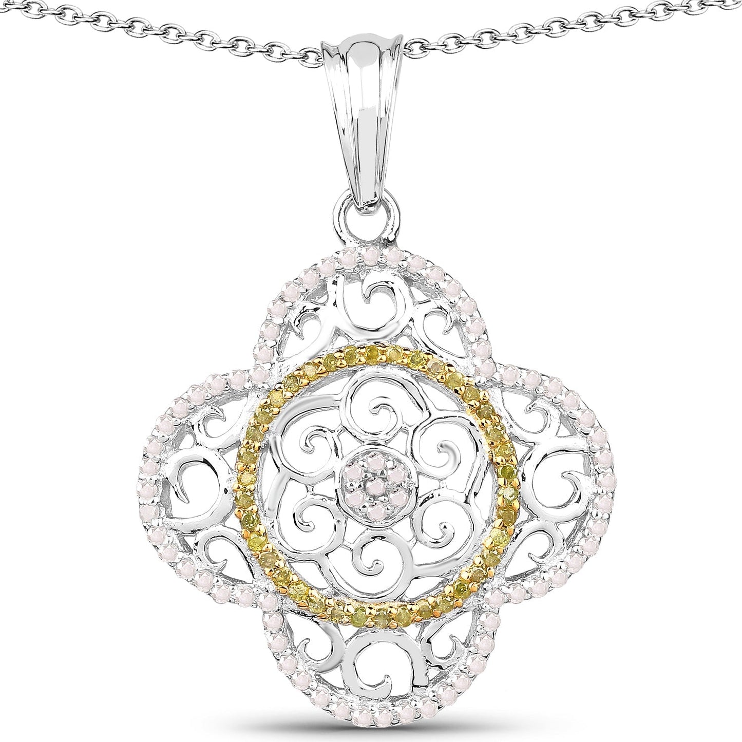 0.57 Carat Genuine White Diamond and Yellow Diamond .925 Sterling Silver Pendant Bids.com