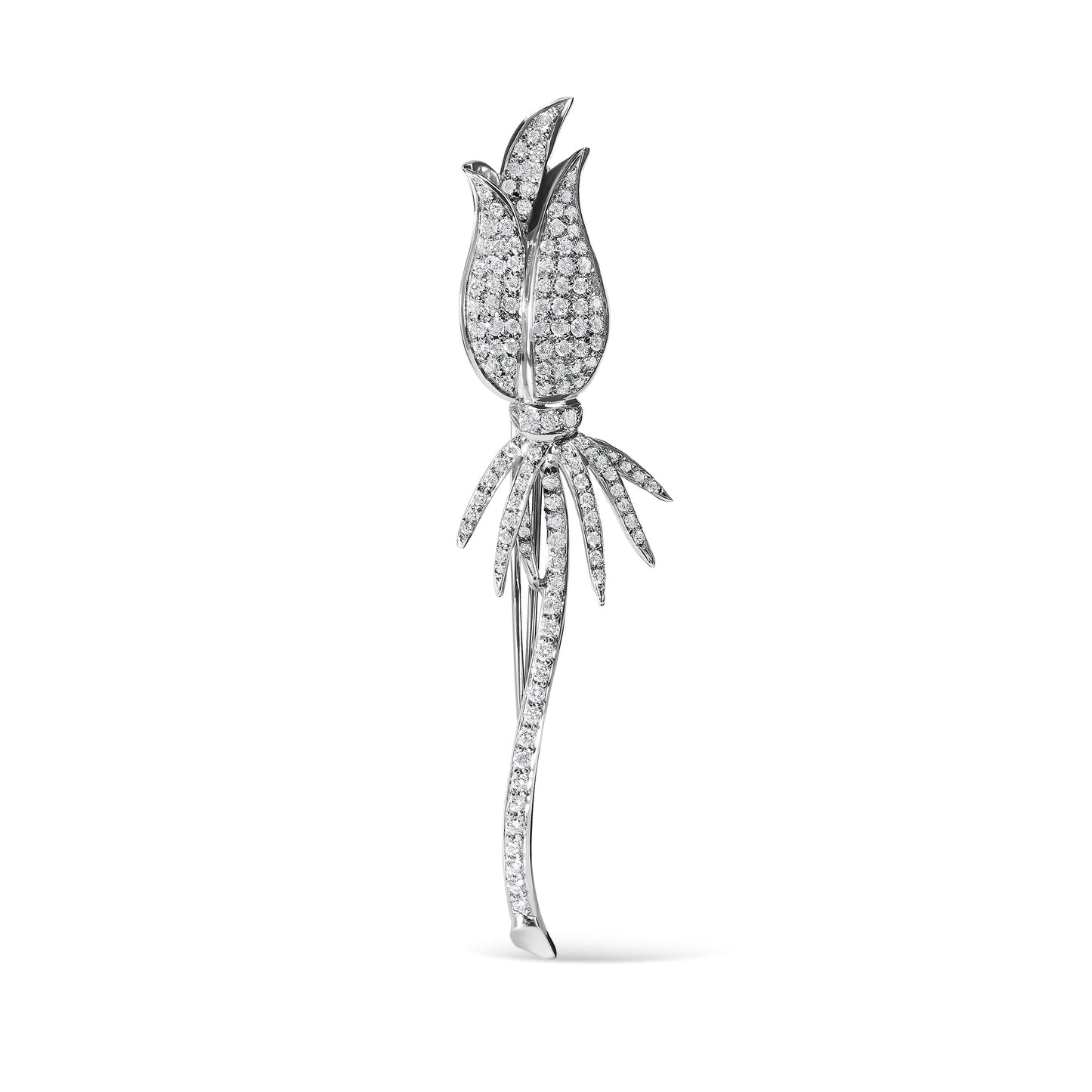 18K White Gold 1 3/5 Cttw Pave Set Diamond Tulip Brooch Pin (H-I Color, VS1-VS2 Clarity) Bids.com