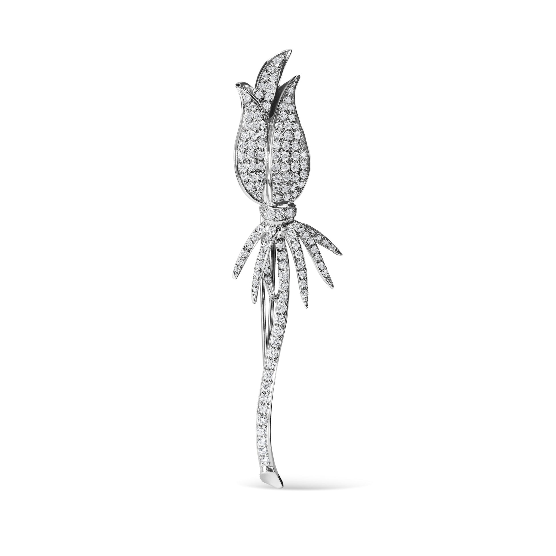 18K White Gold 1 3/5 Cttw Pave Set Diamond Tulip Brooch Pin (H-I Color, VS1-VS2 Clarity) Bids.com