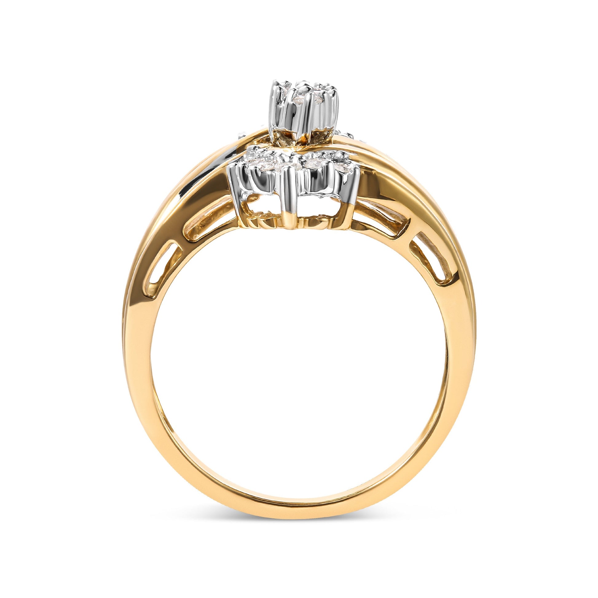 10K Two-Toned 1/2 Cttw Round And Baguette-Cut Composite Pear Head Diamond Ring (H-I Color, I2-I3 Clarity) - Ring Size 7 Bids.com