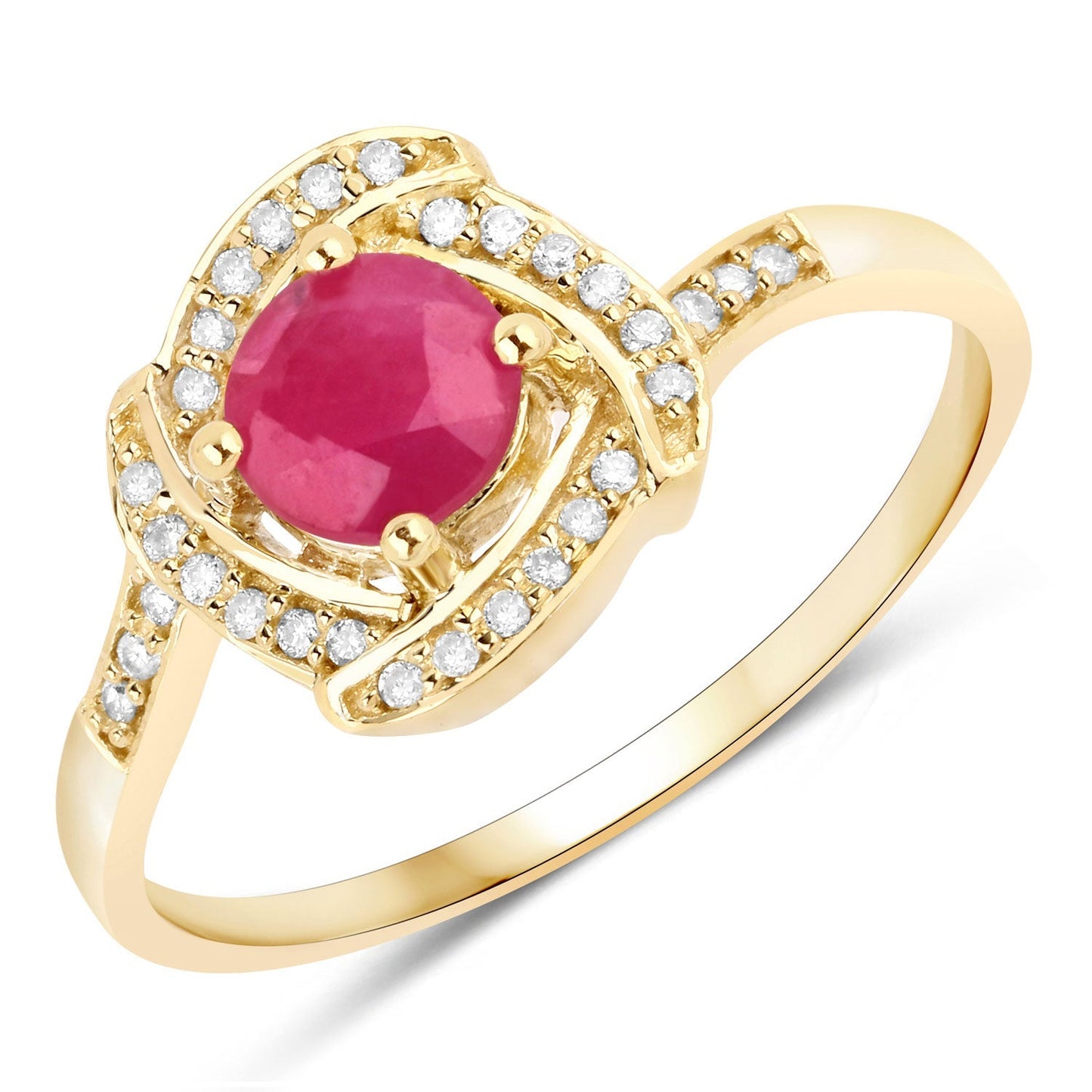 0.63 Carat Genuine Ruby and White Diamond 14K Yellow Gold Ring Bids.com